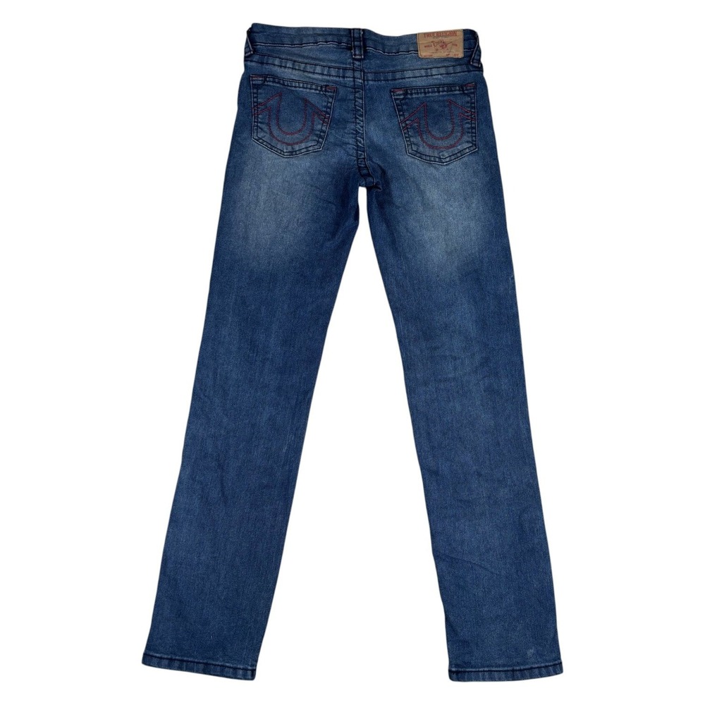 True Religion Geno Relaxed Slim Jeans Boys Size 16 Blue Red Horseshoe Stitching